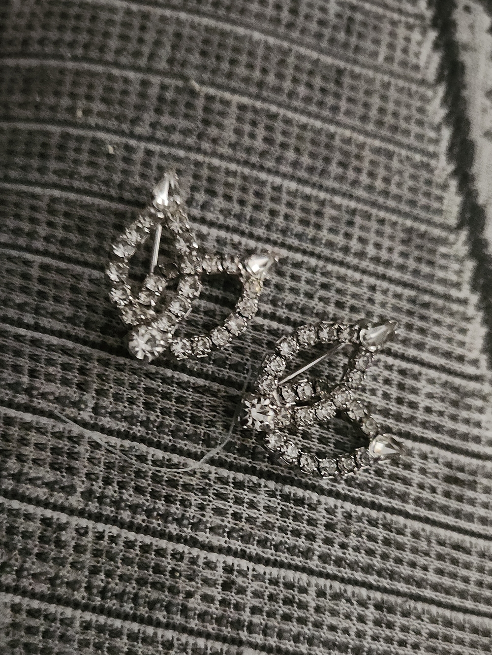 Silver Crystal Teardrop Hoop Stud Earrings - Sparkling Clear Rhinestones